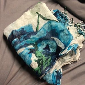 Blue/White/Green Floral Pattern Scarf
